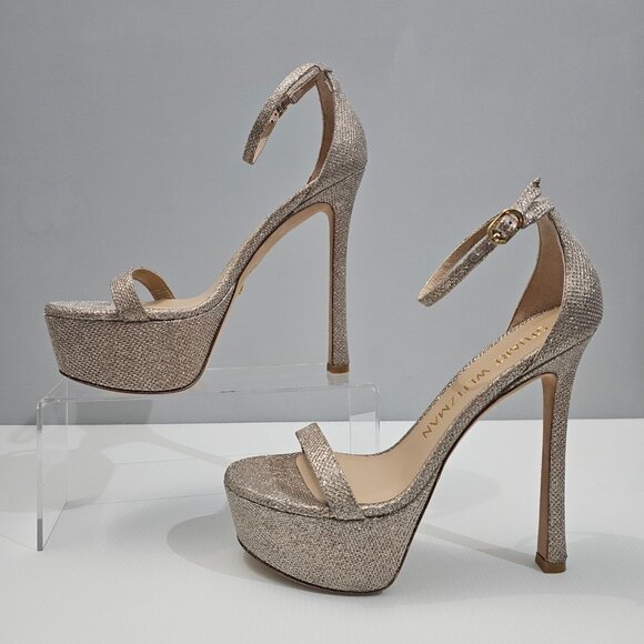 Stuart Weitzman Nudistcurve Hollywood Heel 8.5 Platino Platform Stiletto Sandal - Picture 2 of 14